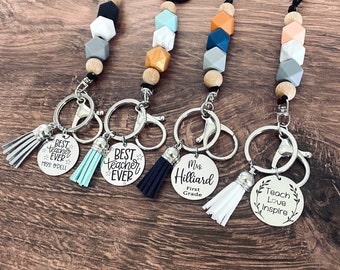 Back to School Teacher Lanyard, Personalized ID Tag, Multiple Designs and Colors,