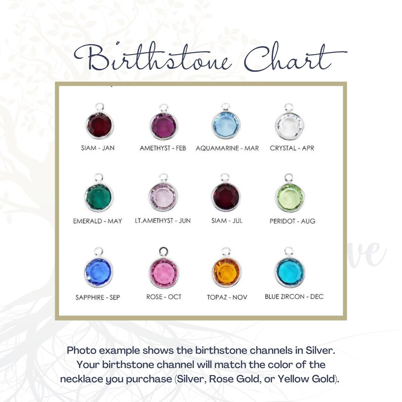 May include: Birthstone chart with colored gemstones representing each month of the year. The chart shows the birthstone colors for January through December. The text "Birthstone Chart" is at the top of the chart.