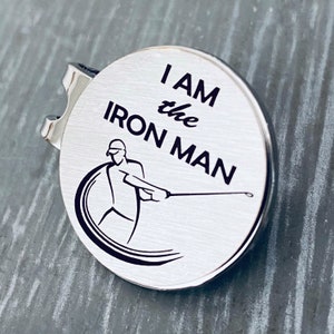 Golf Gifts for Men, Silver Engraved Golf Ball Marker, Birthday Gift for Him, Includes Magnetic Hat Clip, I AM the Iron Man