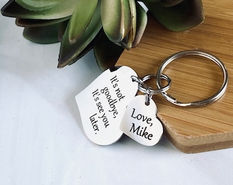 Silver Engraved Custom Heart Keychain, Long Distance Gift, Coworker Gift, Goodbye Gift