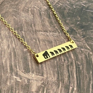 Gorilla Necklace, Birthday Gift for Mom, Horizontal Engraved Bar Necklace - 16&quot;, 18&quot;, 20&quot; Silver, Rose Gold, Gold