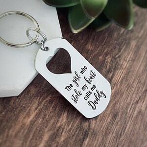 Engraved The Girls Who Stole My Heart Dog Tag Keychain, Dad Gift, Father Daughter Gift Set, Dad Birthday Gift image 3