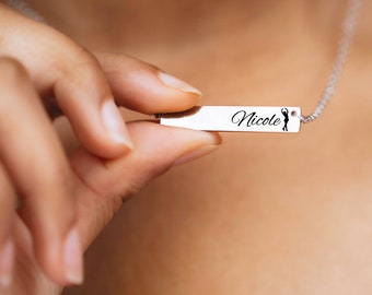 Figure Skating Engraved Name Bar Necklace, Gift for Girls, Multiple Colors and Lengths