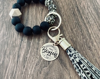 Bonus Mom Beaded Silicone Keychain Wristlet, Stepmom Birthday Gift, Multiple Charm and Wristlet Designs