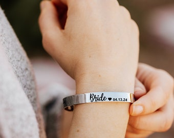 Engraved Wedding Title Bracelet: Stainless Steel Bridal Party Gift