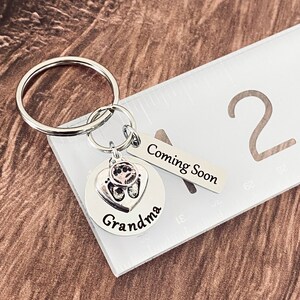 Coming Soon Pregnancy Announcement to Family, Surprise Pregnancy Reveal, Personalized Silver Engraved Keychain, image 8