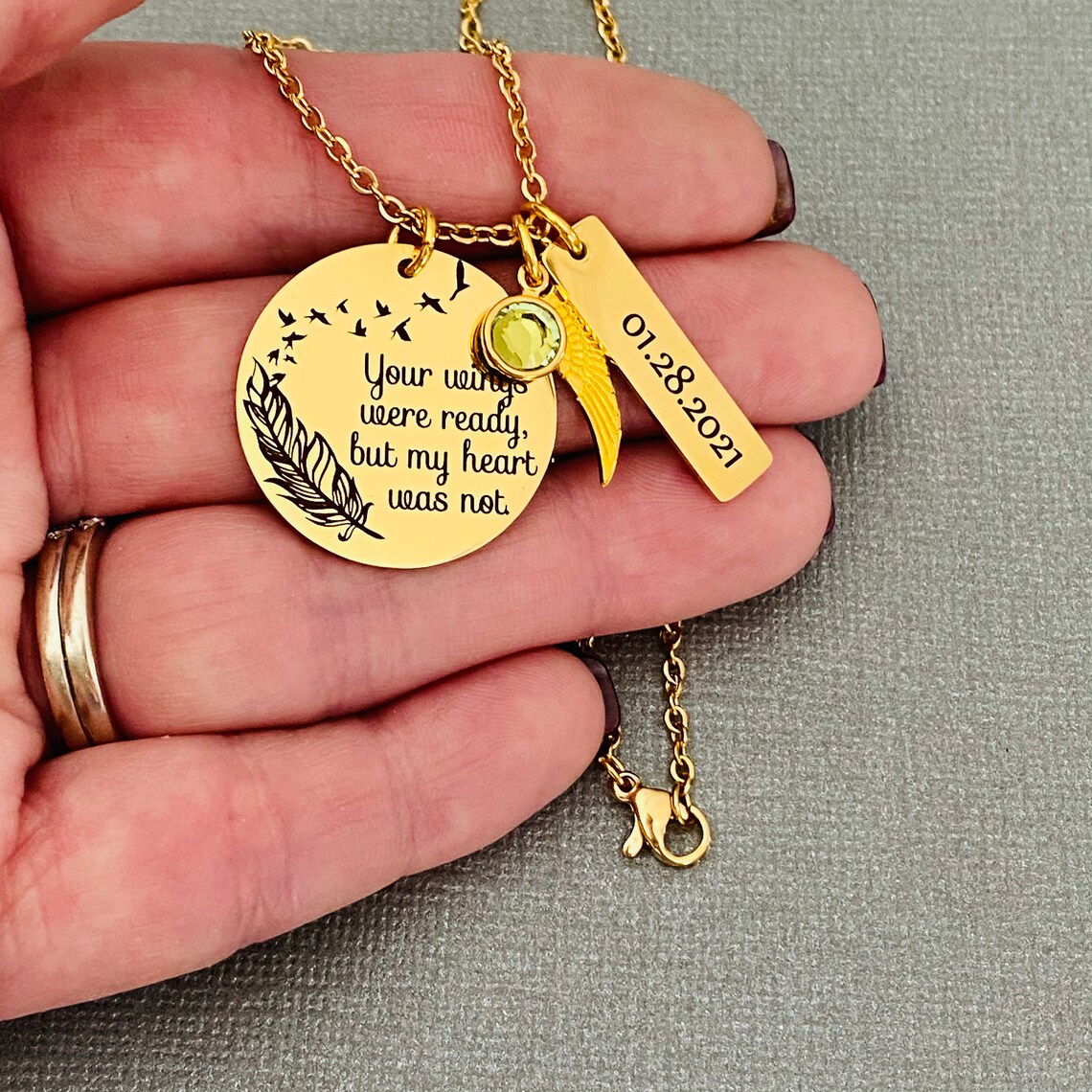 Yellow Gold Memorial Jewelry Engraved Necklace Sympathy Gift Etsy