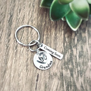 Coming Soon Pregnancy Announcement to Family, Surprise Pregnancy Reveal, Personalized Silver Engraved Keychain, image 6