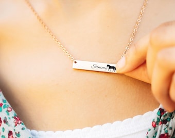 Personalized Horse Bar Necklace: Engraved Equestrian Gift
