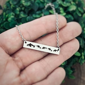 Whale Necklace, Mom Necklace Gift, Personalized Engraved Horizontal Bar Necklace, 16&quot;, 18&quot;, or 20&quot; - Silver, Rose Gold, Yellow Gold