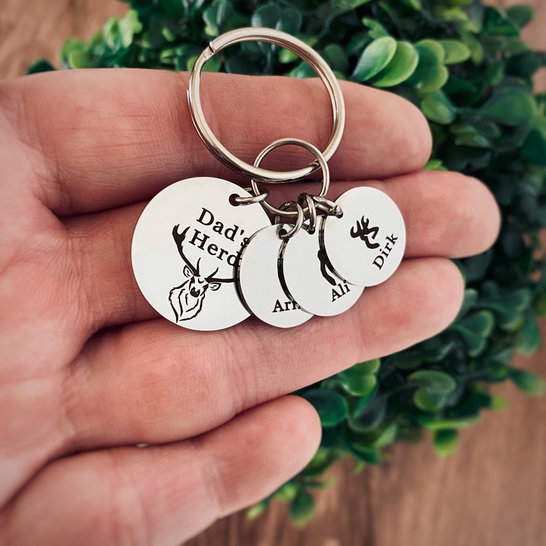 Personalized Daddy's Herd Engraved Keychain, Dad Birthday Gift, Also Available for Grandpa image 1