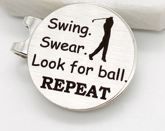 Golf Ball Marker, Golf Gifts for Men, Husband Birthday Gift Includes Magnetic Hat Clip, Swing Swear Look for Ball Repeat