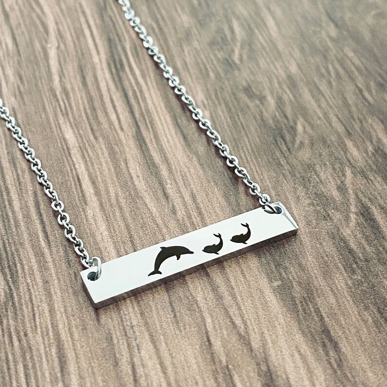 Dolphin Jewelry Mom Necklace, Engraved Bar Necklace, Mom Birthday Gift, Multiple Lengths and Colors image 2