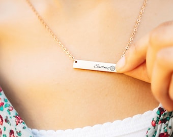 Engraved Volleyball Name Bar Necklace, Gift for Teen Girl, Multiple Colors and Lengths