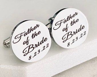 Father of the Bride, Personalized Cufflinks, Wedding Gift for Dad, Engraved Cufflinks