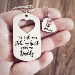 Engraved The Girls Who Stole My Heart Dog Tag Keychain, Dad Gift, Father Daughter Gift Set, Dad Birthday Gift image 5