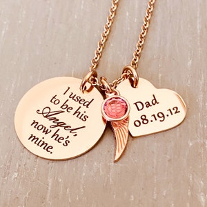Bijoux de deuil gravés, collier aile d'ange à la mémoire de papa, cadeau commémoratif de la perte d'un père pour elle, j'étais son ange, maintenant il est à moi