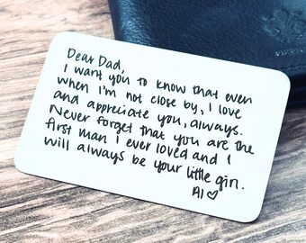 Personalized Handwriting Stainless Steel Wallet Card, Father's Day Gift from Daughter or Son, Hypoallergenic Accessory for Dad