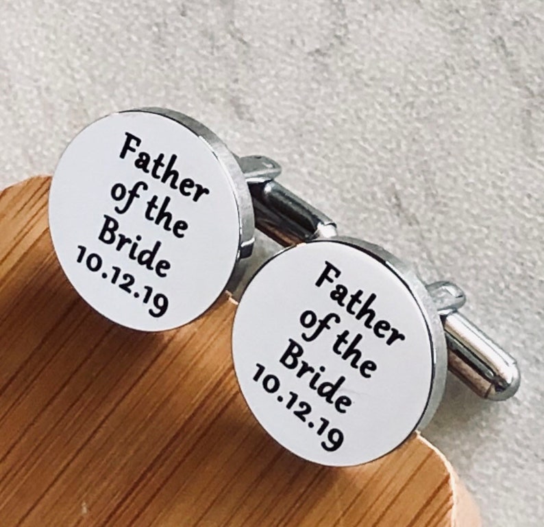 Engraved Wedding Date Gift for Dad Father of the Bride Personalized Silver Round Cufflinks for Dad