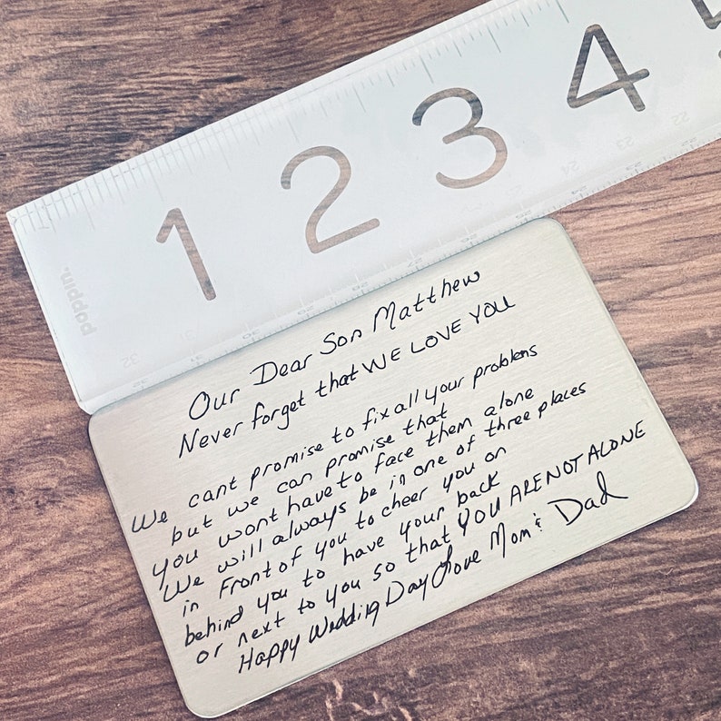 Engraved Handwriting Wallet Card Handwriting Gift Etsy