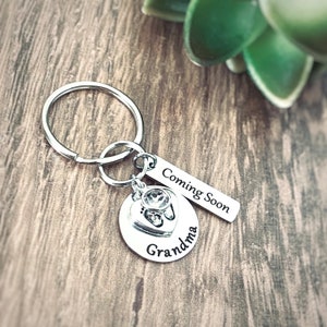 Coming Soon Pregnancy Announcement to Family, Surprise Pregnancy Reveal, Personalized Silver Engraved Keychain, image 2