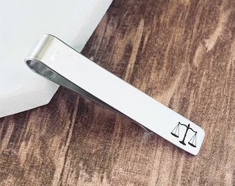 Scales of Justice Tie Clip, Lawyer Gift for Man, Law School Graduation Gift, Esquire Gift, Permanently Engraved Stainless Steel