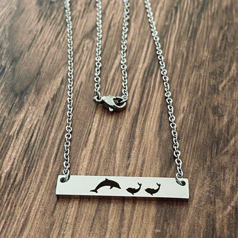 Dolphin Jewelry Mom Necklace, Engraved Bar Necklace, Mom Birthday Gift, Multiple Lengths and Colors image 4