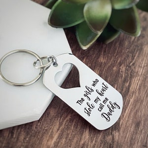 Engraved The Girls Who Stole My Heart Dog Tag Keychain, Dad Gift, Father Daughter Gift Set, Dad Birthday Gift image 4