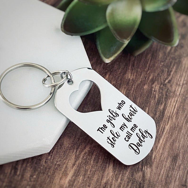 Engraved The Girls Who Stole My Heart Dog Tag Keychain, Dad Gift, Father Daughter Gift Set, Dad Birthday Gift image 4