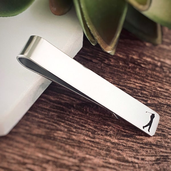 Golf Tie Clip, Golf Gifts for Men, Personalize the Back, Engraved Stainless Steel