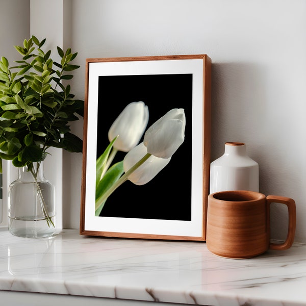 White Tulips | Spring Print |  Fine Art Print | Digital Download | Photography Print | Botanical Still Life | Minimalist | Floral Wall Art