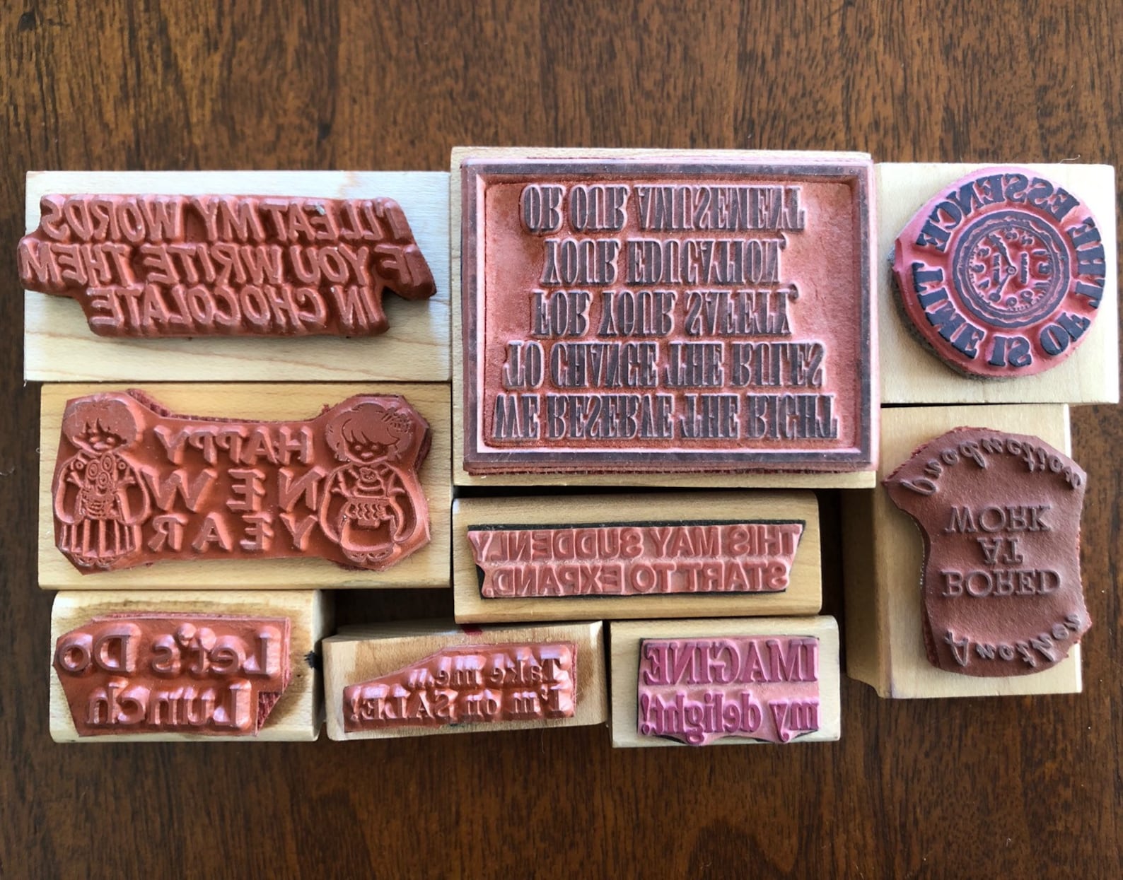 9 Wood Backed Rubber Stamps Word Phrases Etsy