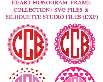Heart Monogram Frame Collection for Cutting Machines | SVG and Silhouette Studio (DXF)