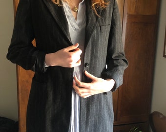 Minimalist oversized jacket | Max Mara boyfriend pinstripe charcoal wool blazer | 1990s Italian vertical stripe tailored