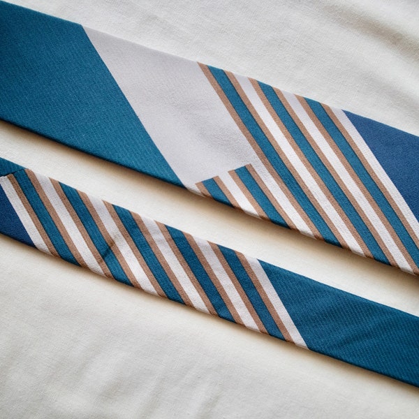Vintage Paco Rabanne silk tie | 1970s graphic print necktie | geometric grey and blue design| linear design | designer tie | gift for him