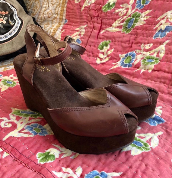 Vintage Boho Wedge Sandals That 70s Show Chunky Brown Hippy - Etsy