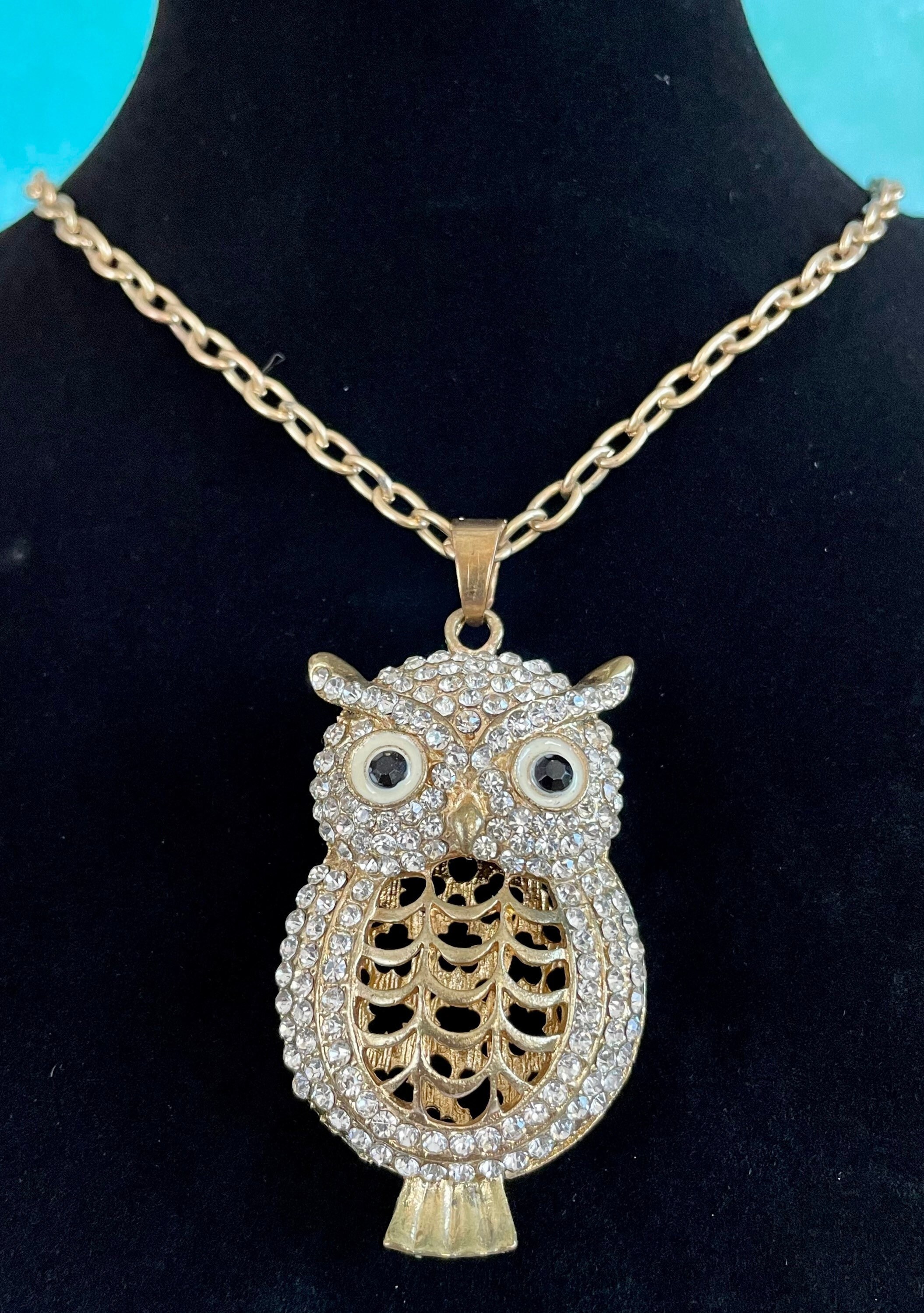 Vintage Rhinestone Owl Necklace