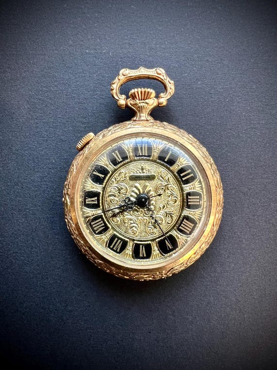 Vintage NASTRIX - Ornate Gold Tone Pocket Watch - Swiss Incabloc
