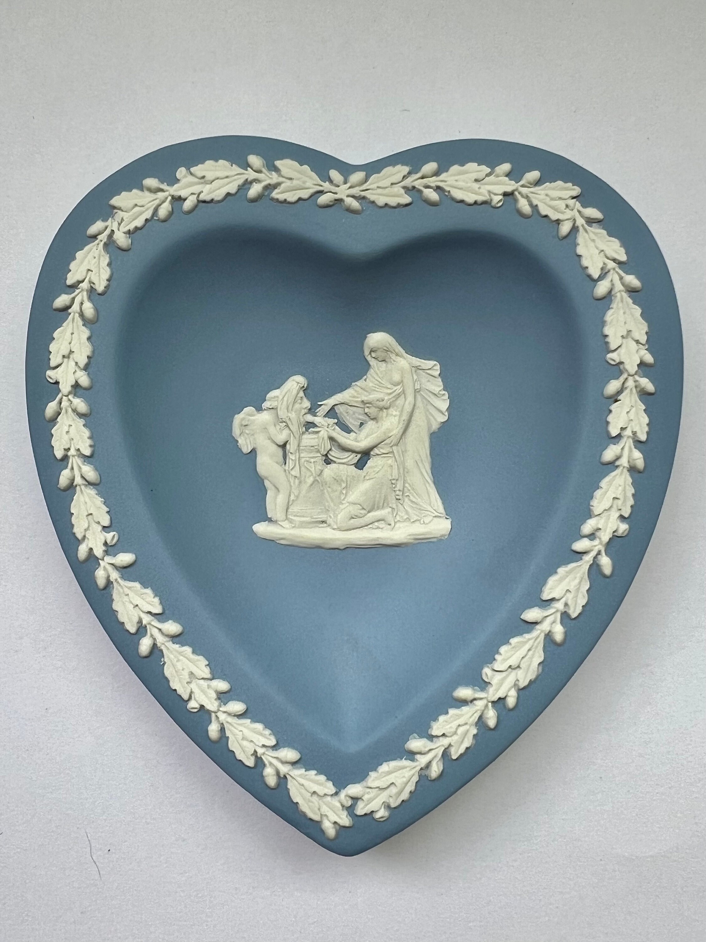 1957 Vintage Porcelain WEDGWOOD, Heart Shaped Blue Jasperware Pin