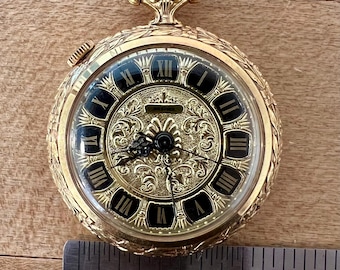 Vintage NASTRIX Ornate Gold Tone Pocket Watch Swiss Incabloc