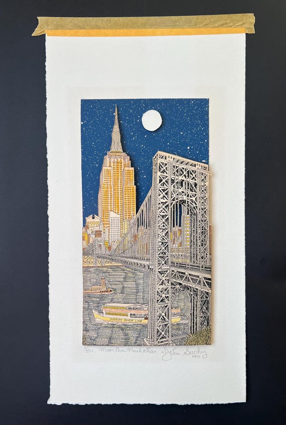Rare John Suchy - Moon Over Manhattan - 1991 3D Lithograph