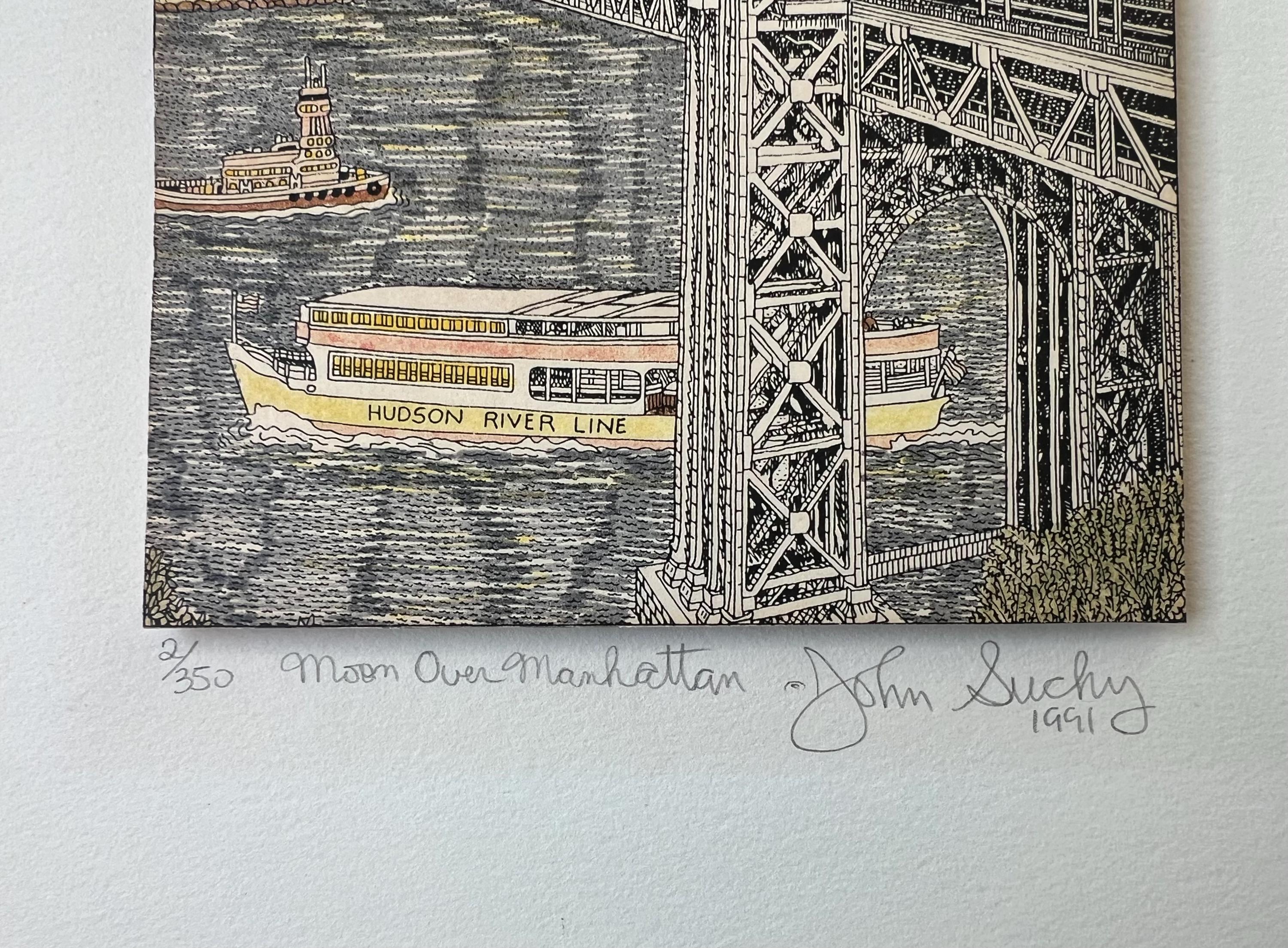 Rare John Suchy - Moon Over Manhattan - 1991 3D Lithograph