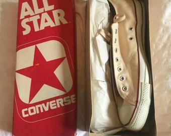 Vtg 1970s converse all star shoes low oxford white nos 13.5 deadstock