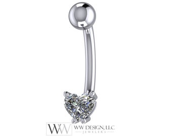 Diamond Heart Genuine 0.25 ct F-H VS Belly Navel Ring Curved Barbell 14k Y Gold, 14k W Gold, Platinum 14g 16g Gift 3.9x4.3mm Heart Diamond