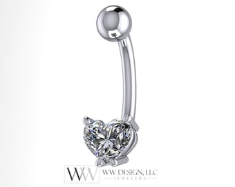 Diamond Heart Genuine 0.5 ct F-H VS Belly Navel Ring Curved Barbell 14k Y Gold, 14k W Gold, Platinum 14g 16g Gift 4.7x5.4mm Heart Diamond