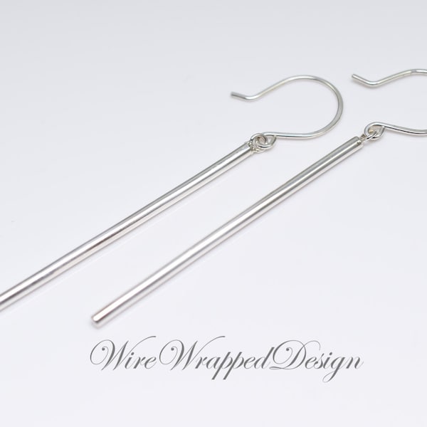 Minimalist BAR Long Earrings THICK-Customize-Matte /Shiny- Sterling Silver, Solid Gold (Yellow, White or Rose) Celebrity Style Bethany RHONY