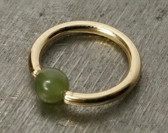 Captive Bead JADE Stone Navel Belly Ring/ Septum Hoop VARIETY Green Round 16 gauge 14k Yellow, Rose, White Solid Gold, gf, Sterling Silver
