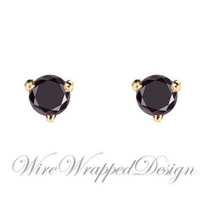 PAIR Genuine BLACK DIAMOND Earrings Studs 3mm 0.24tcw Martini 14k Solid Gold (Yellow, Rose or White) Platinum, Silver Cartilage Helix Tragus