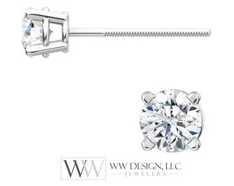 Genuine F+ VS DIAMOND Earring Studs 4mm 0.5 ctw (each 0.25 ct) Post w/ 14k Solid Gold (Yellow, Rose, White)Silver, Platinum 1/2 carat ct ctw