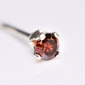 DIAMOND - Genuine RED DIAMOND Nose Stud 2mm - Post w/ 14k Solid Yellow or White Gold or Sterling Silver - Helix Tragus Lobe Lip Cartilage